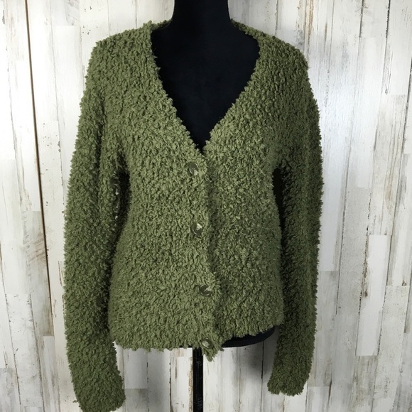RXB Boucle Knit Cardigan Sweater Army Green NWT - Picture 2 of 7